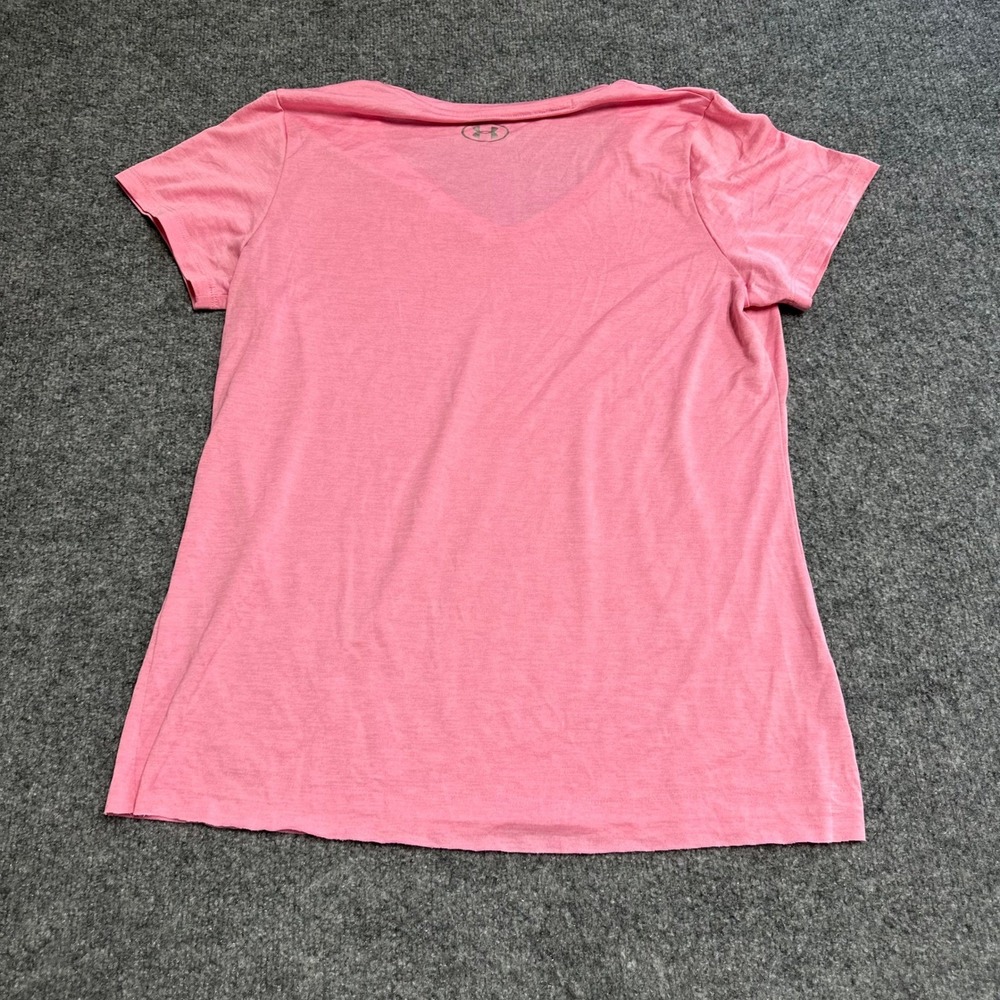 Under Armour T-Shirt Womens Size Large Pink Heatgear Loose Fit V-Neck Athletic